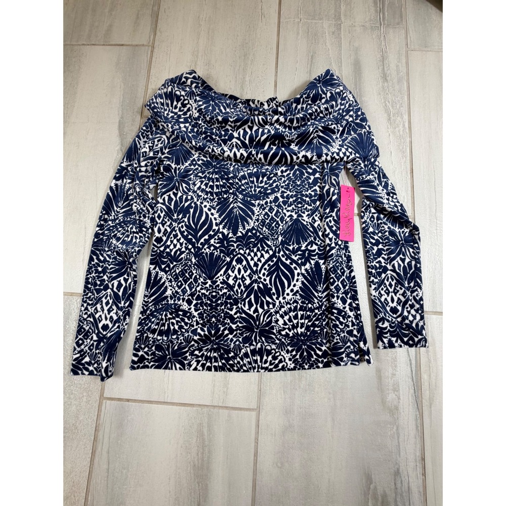 Lilly Pulitzer Belinda Pullover High Tide Navy By Land Or By Sea Cowl Neck S